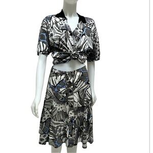 Vintage Abstract Print Button Down Blouse &‎ Skirt Artsy Made ITALY 90's Y2K